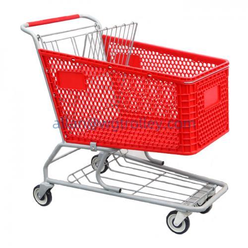 Supermarket shopping trolley with seat foldable plastic shopping cart 